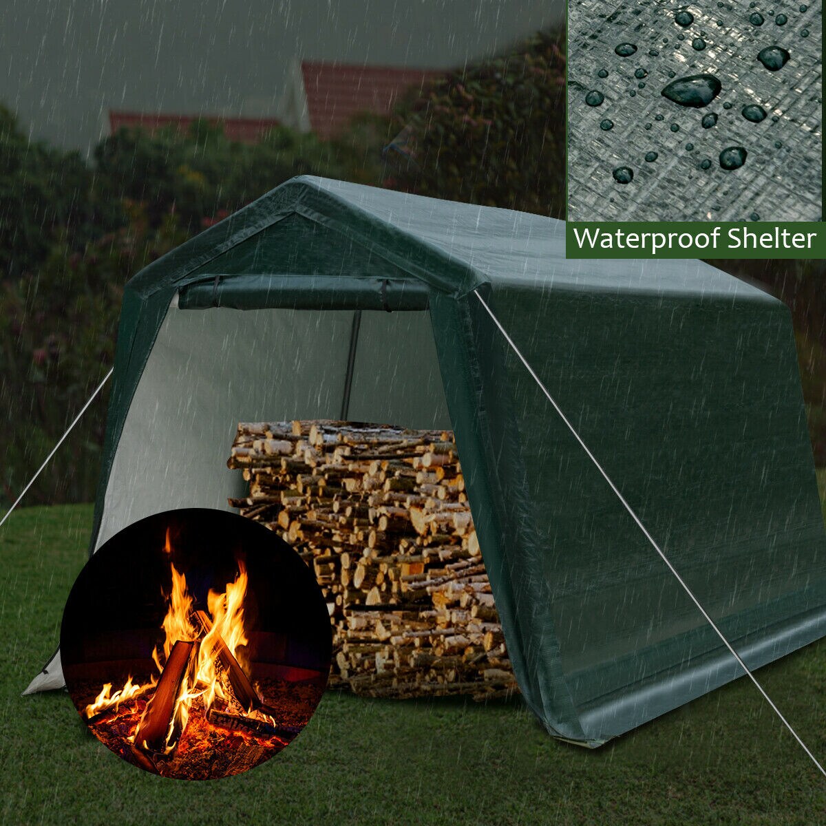 Outdoor Carport Shed with Sidewalls and Waterproof Ripstop Cover