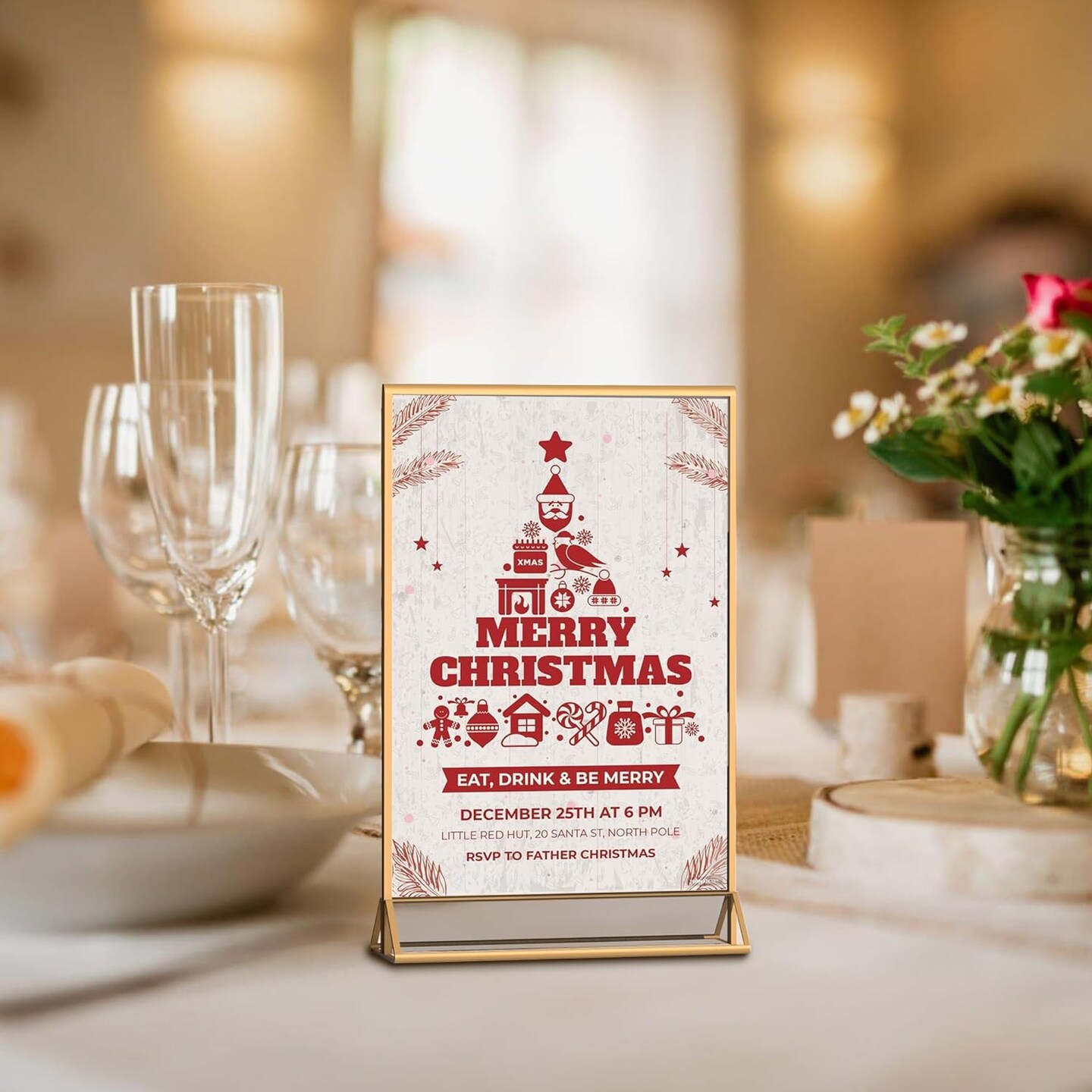 danoni Acrylic Sign Holder, Wedding Table Number Frames with Gold Borders, Double Sided Display for Menu Holders, Clear Paper Stand Display for Party, Festival and Restaurant (6 Pack)