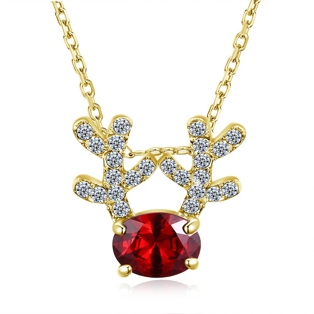 New Fashion Christmas Necklace Cute Red Cubic Zirconia Antlers Long Necklace For Women Girl  Chain Necklaces &#x26; Pendants