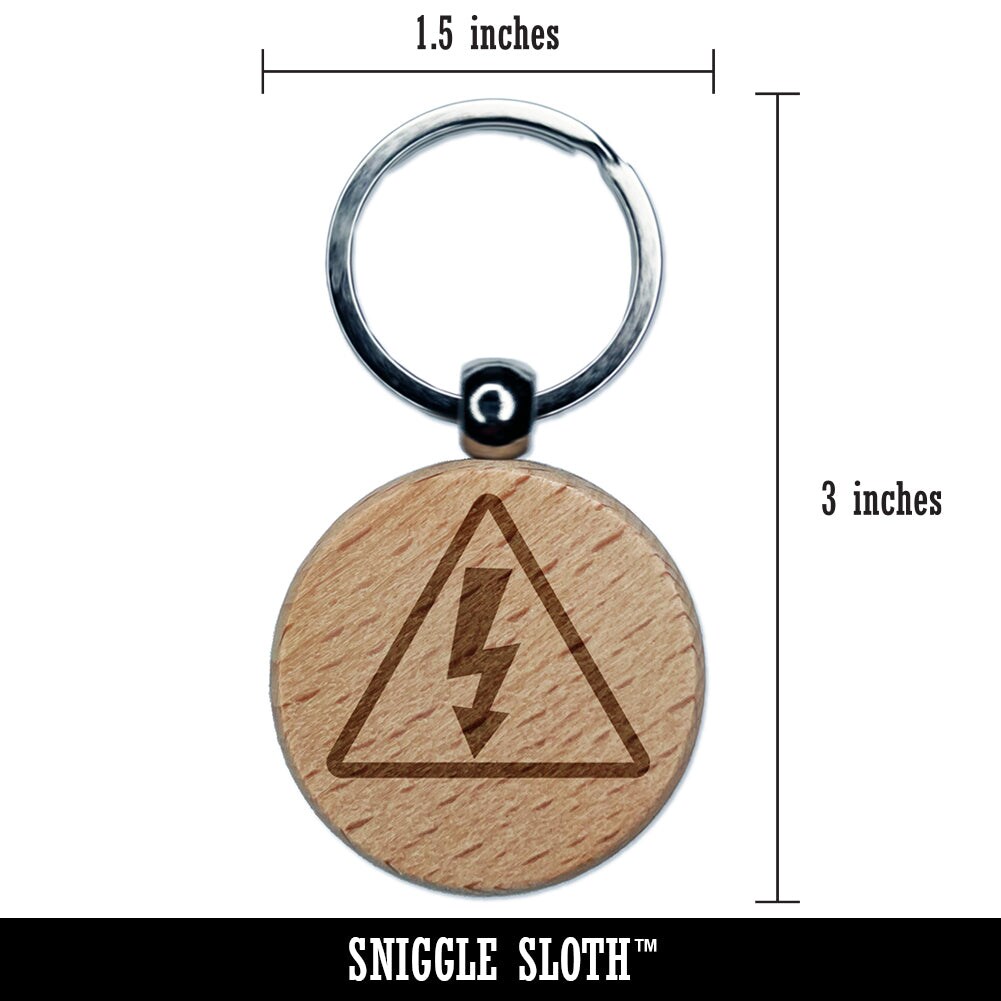 Electrical High Voltage Warning Sign Engraved Wood Round Keychain Tag Charm