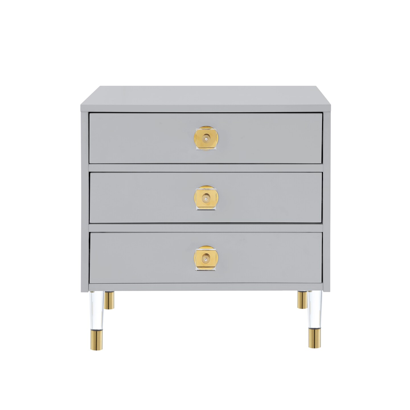 Telono High Gloss 3-Drawer Acrylic Knob/Leg Accent/Side Table Nightstand
