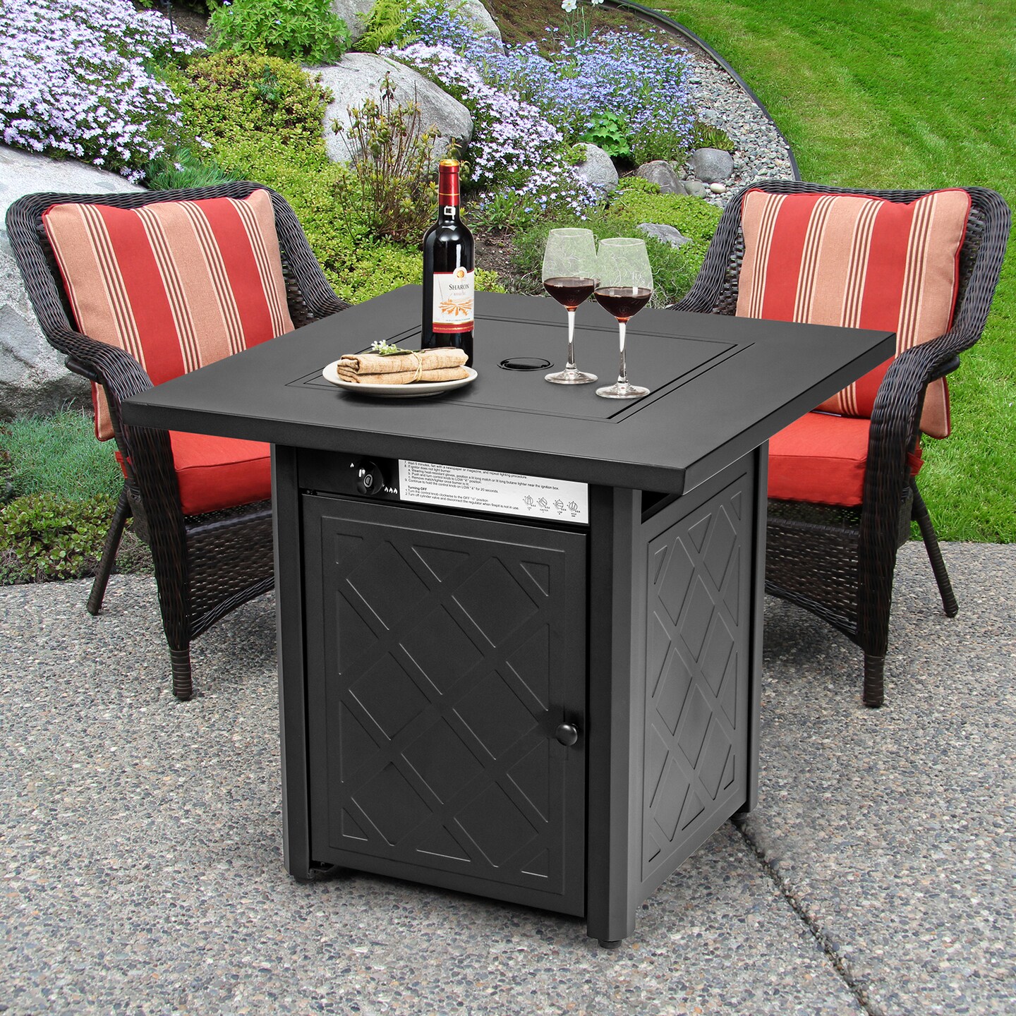 Propane Fire Pit Table 28 Inch 50000 BTU Outdoor Gas Fire Table With Lid And Ignition Patio Heater Black