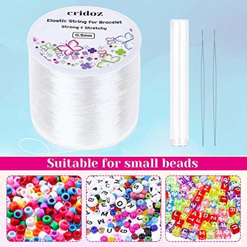 Stretchy String for Bracelets, 0.5mm Clear Elastic String Stretch Cord Jewelry Bead Bracelet String with 2 Pcs Beading Needles for Seed Beads, Pony Beads, Bracelets and Jewelry Making
