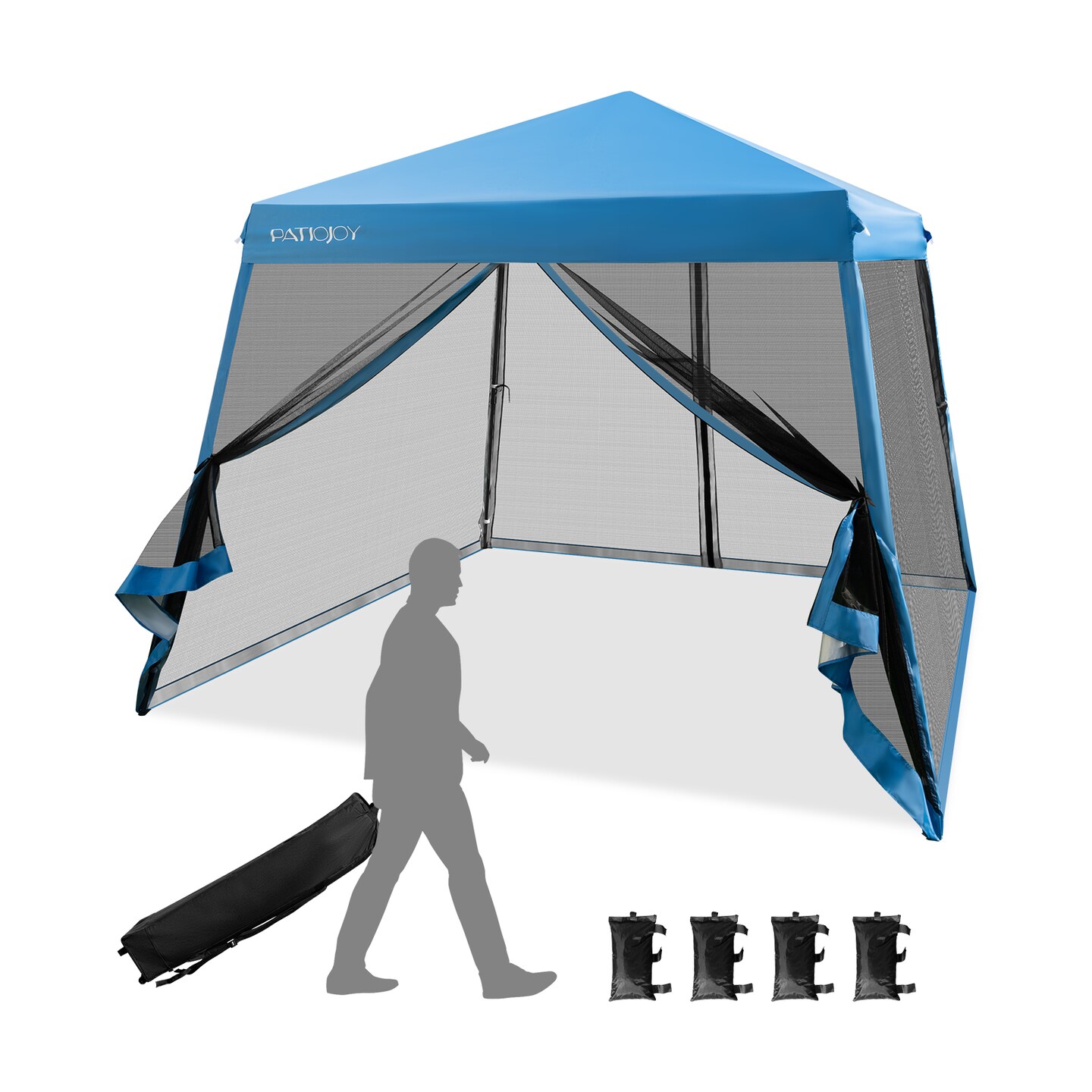 Pop Up Canopy with with Mesh Sidewalls and Roller Bag