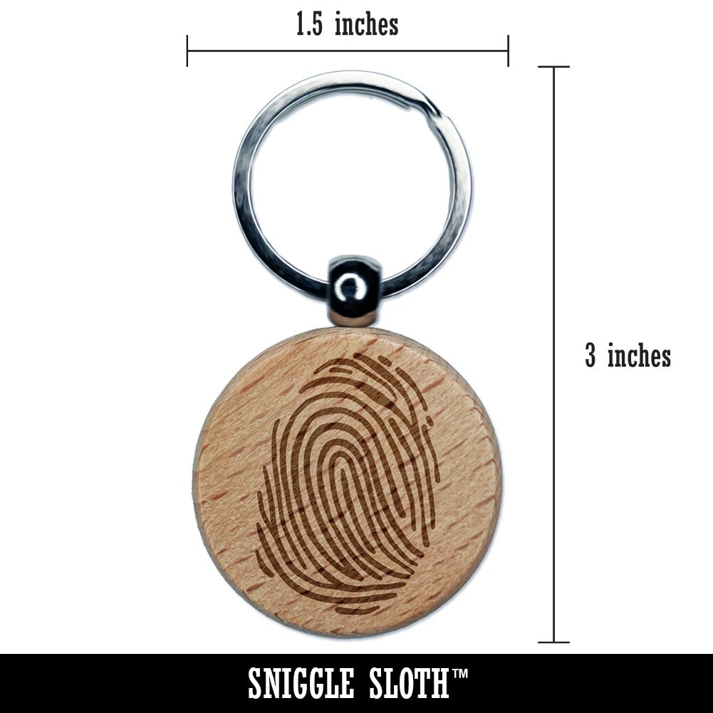 Thumb Print Thumbprint Engraved Wood Round Keychain Tag Charm