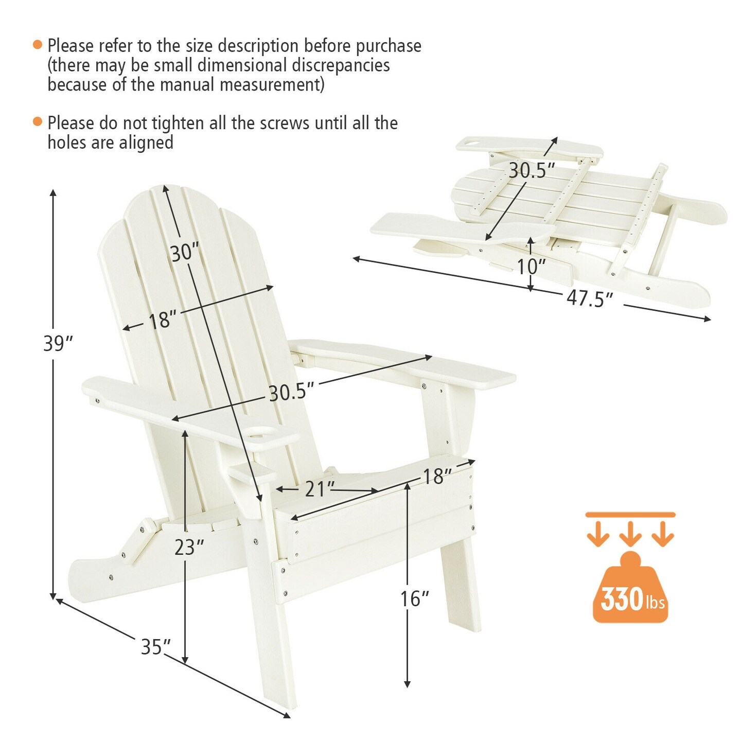 Patio Folding Adirondack Chair with Built-in Cup Holder