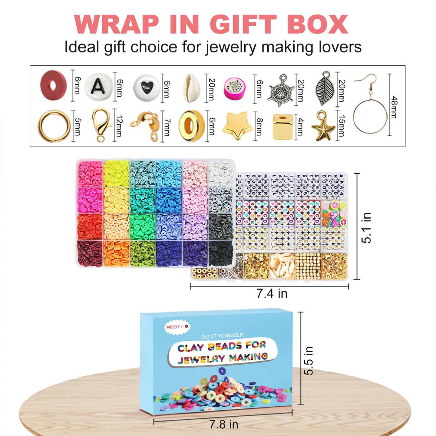 7200 Pieces Clay Beads Bracelet Making Kit, Preppy Friendship Flat Polymer Heishi Beads Jewelry Kits with Charms and Elastic Strings,Crafts Gifts Set for Girls Ages 8-12(2 Boxes)