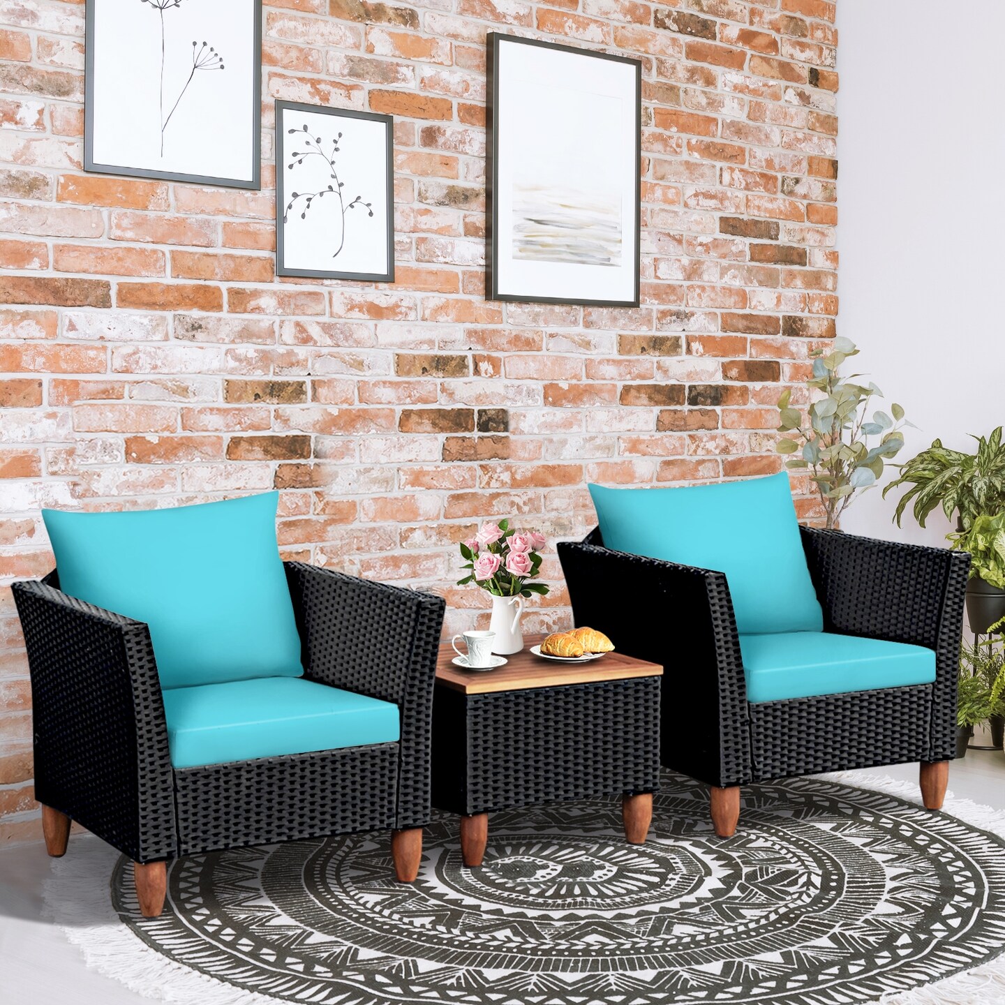 3 Pieces Outdoor Patio Rattan Furniture Set