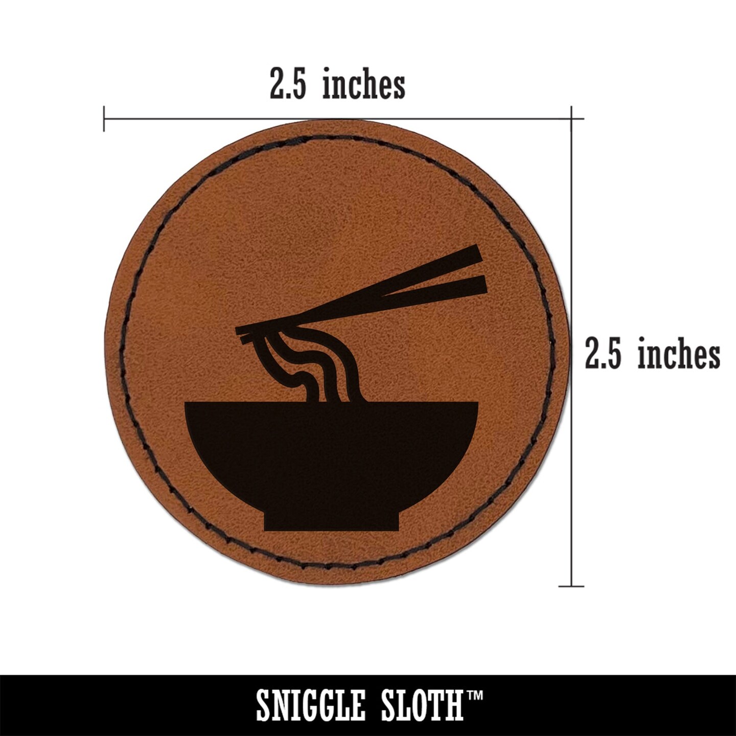 Pho Ramen Noodle Bowl Solid Round Iron-On Engraved Faux Leather Patch Applique - 2.5&#x22;