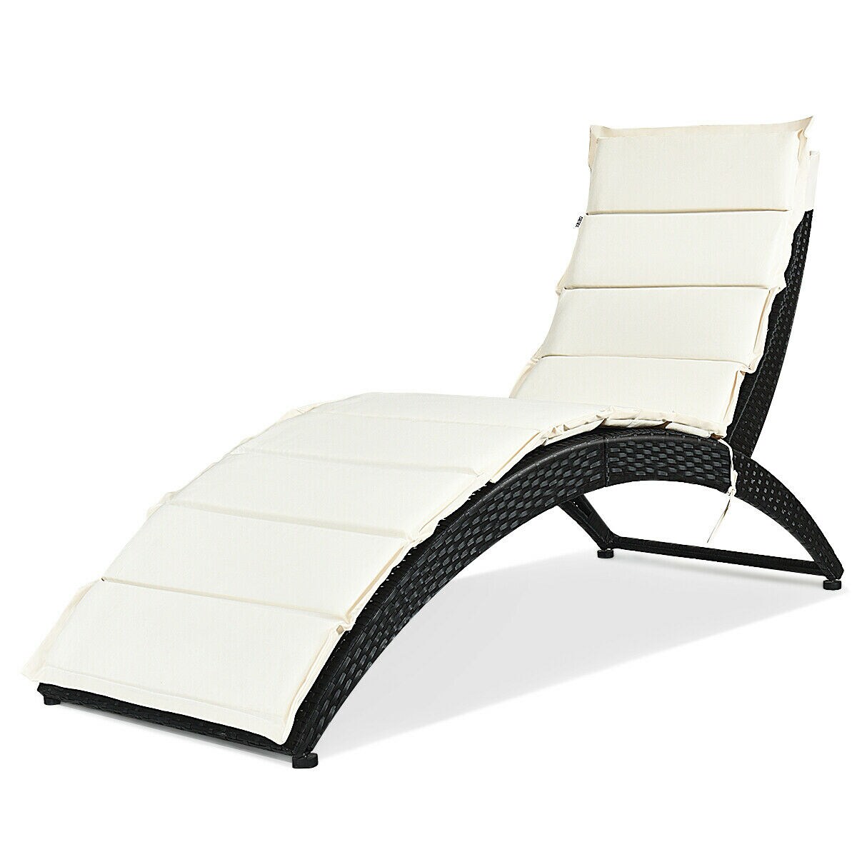 Folding Patio Rattan Portable Lounge Chair Chaise with Cushion