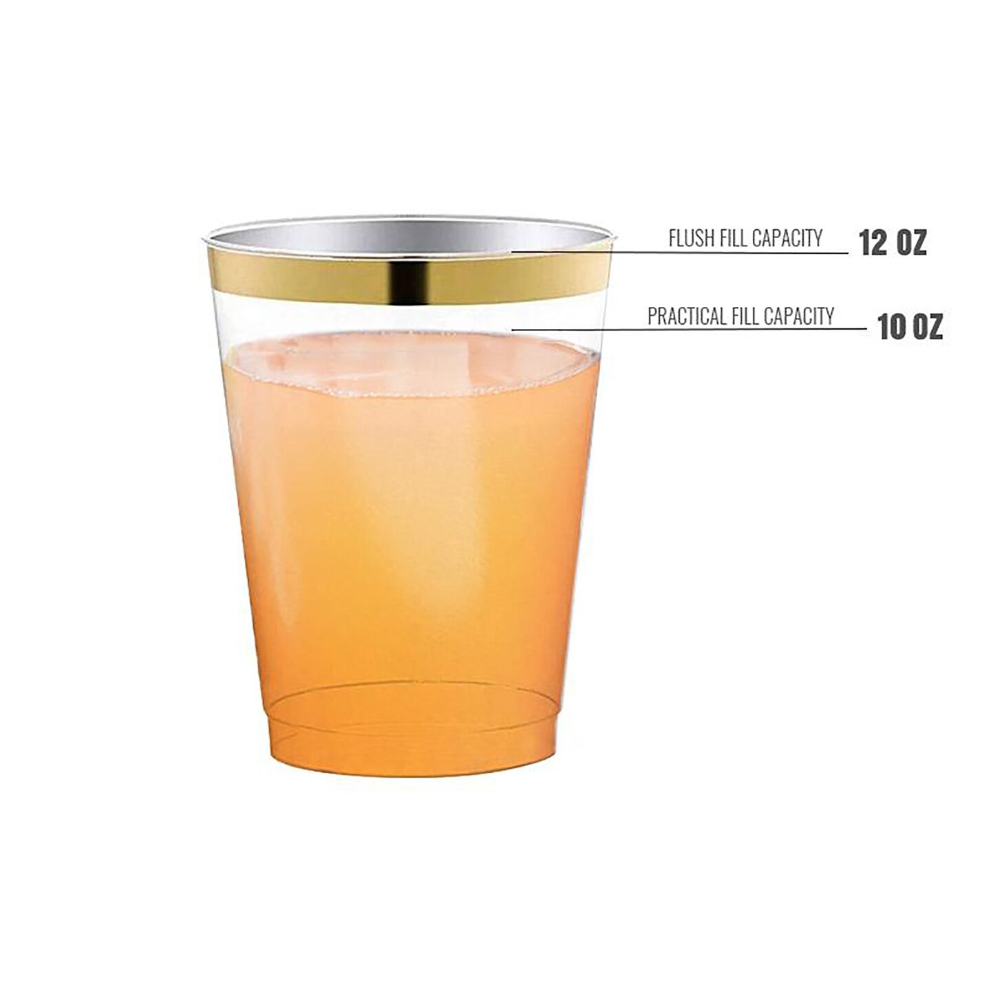 Clear with Metallic Gold Rim Round Tumblers - 12 Ounce (240 Cups)