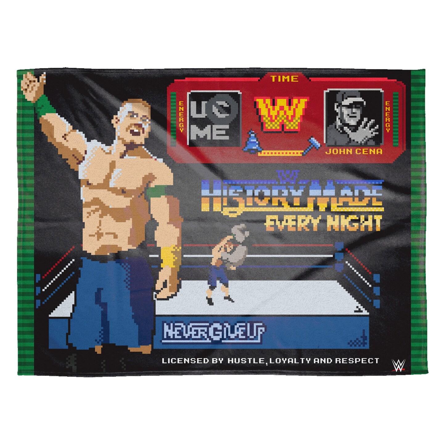 Sleep Squad WWE John Cena 60&#x201D; x 80&#x201D; Raschel Plush Blanket - Hustle Loyalty Respect