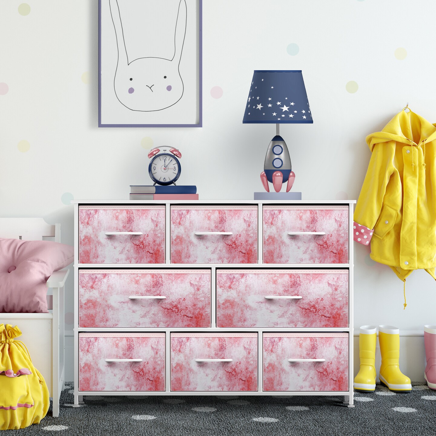 Sorbus Dresser with 8 Drawers - Chest Organizer Unit with Steel Frame Wood Top & Handle Easy Pull Fabric Bins for Clothes - Wide Storage Furniture for Bedroom, Hallway, Living Room, Nursery & Closet