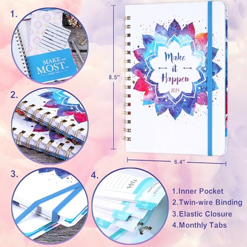 2024 Planner - Weekly &#x26; Monthly Planner 2024, 6.4&#x201D; &#xD7; 8.5&#x201D;, Jan 2024 - Dec 2024, Flexible Hardcover, Strong Twin-Wire Binding,12 Monthly Tabs, Inner Pocket, Perfect Organizer