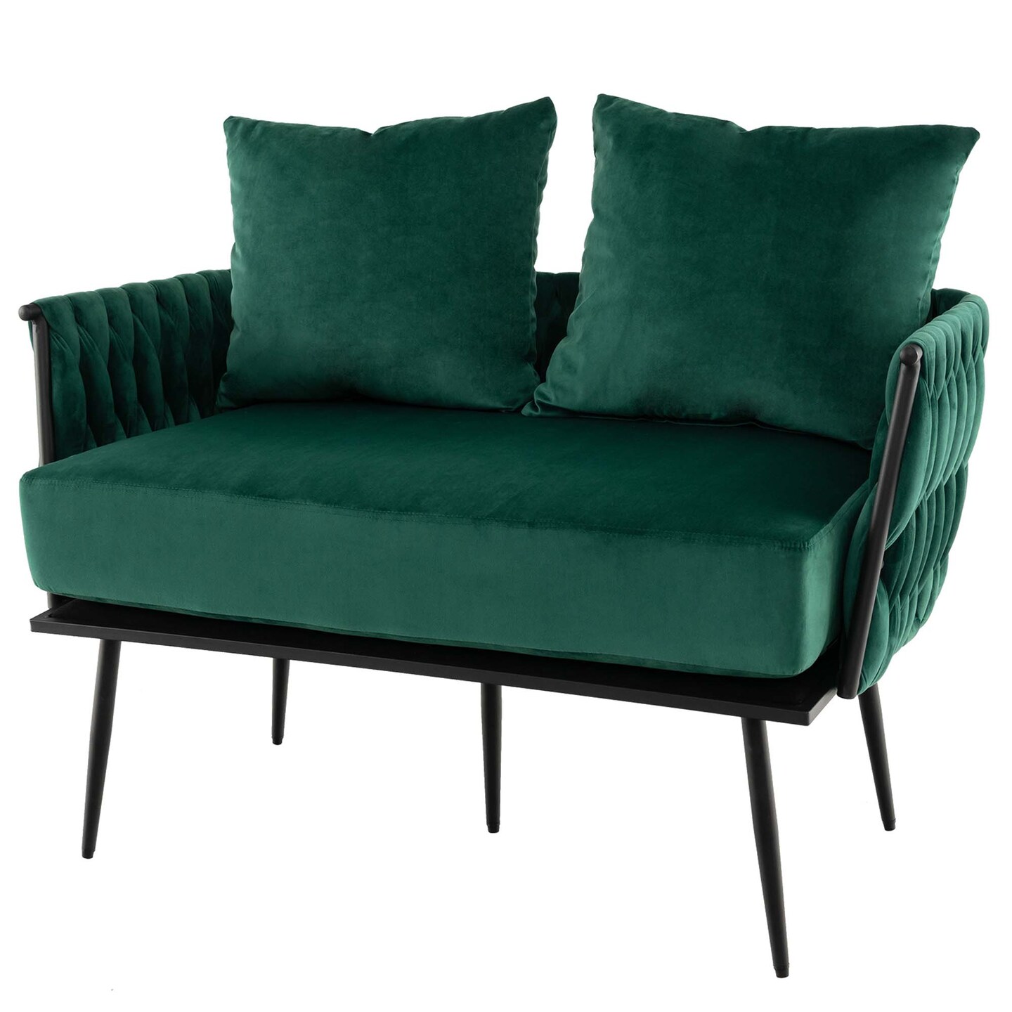 Costway Modern Loveseat Sofa Upholstered Dutch Velvet Couch with Woven Back &#x26; Arms Green/Grey