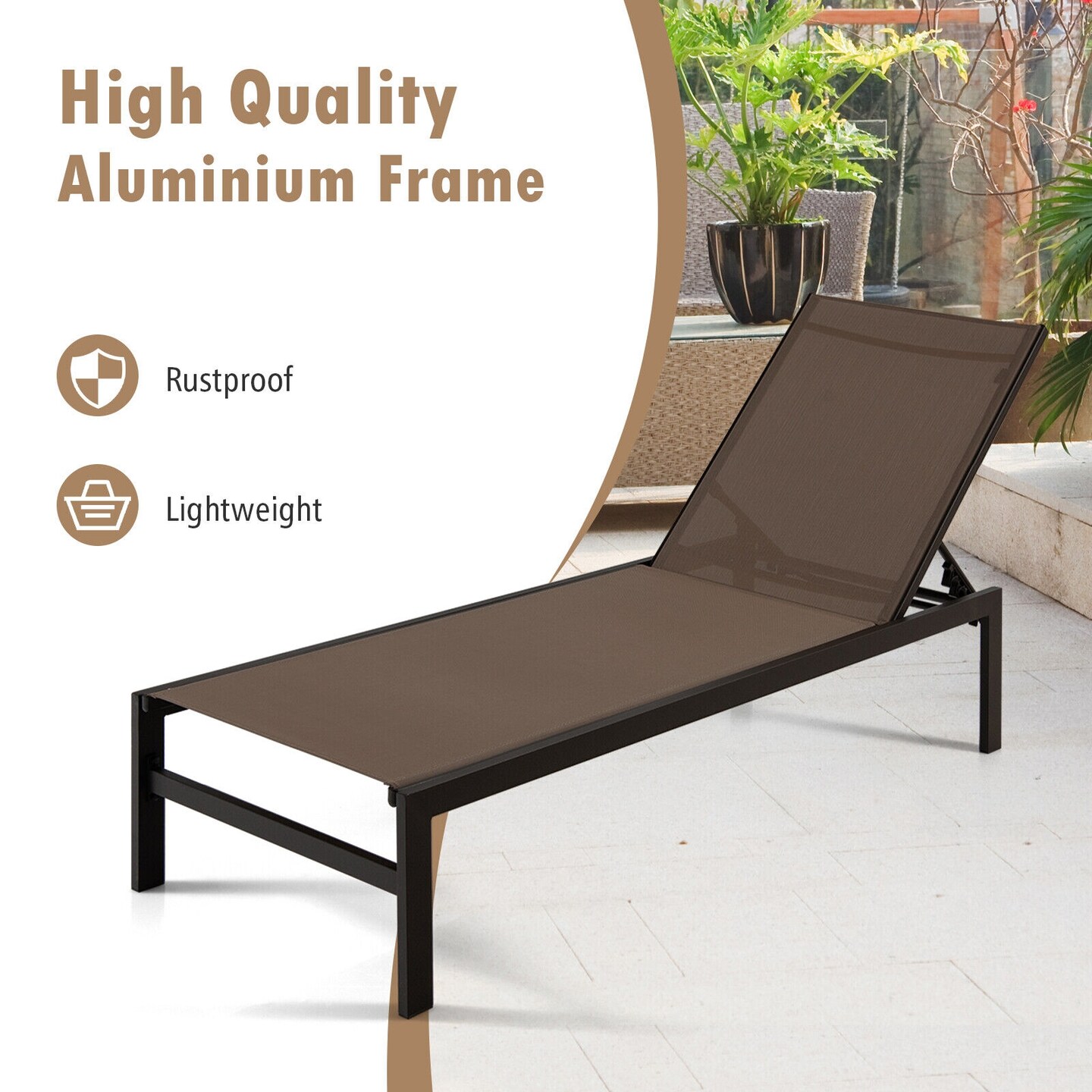 6-Position Chaise Lounge Chairs with Rustproof Aluminium Frame