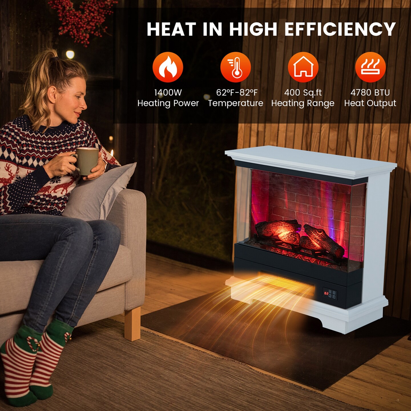 Costway 27&#x27;&#x27; Electric Fireplace Heater Freestanding 1400W Remote Control Timing Function Brown/Black/White