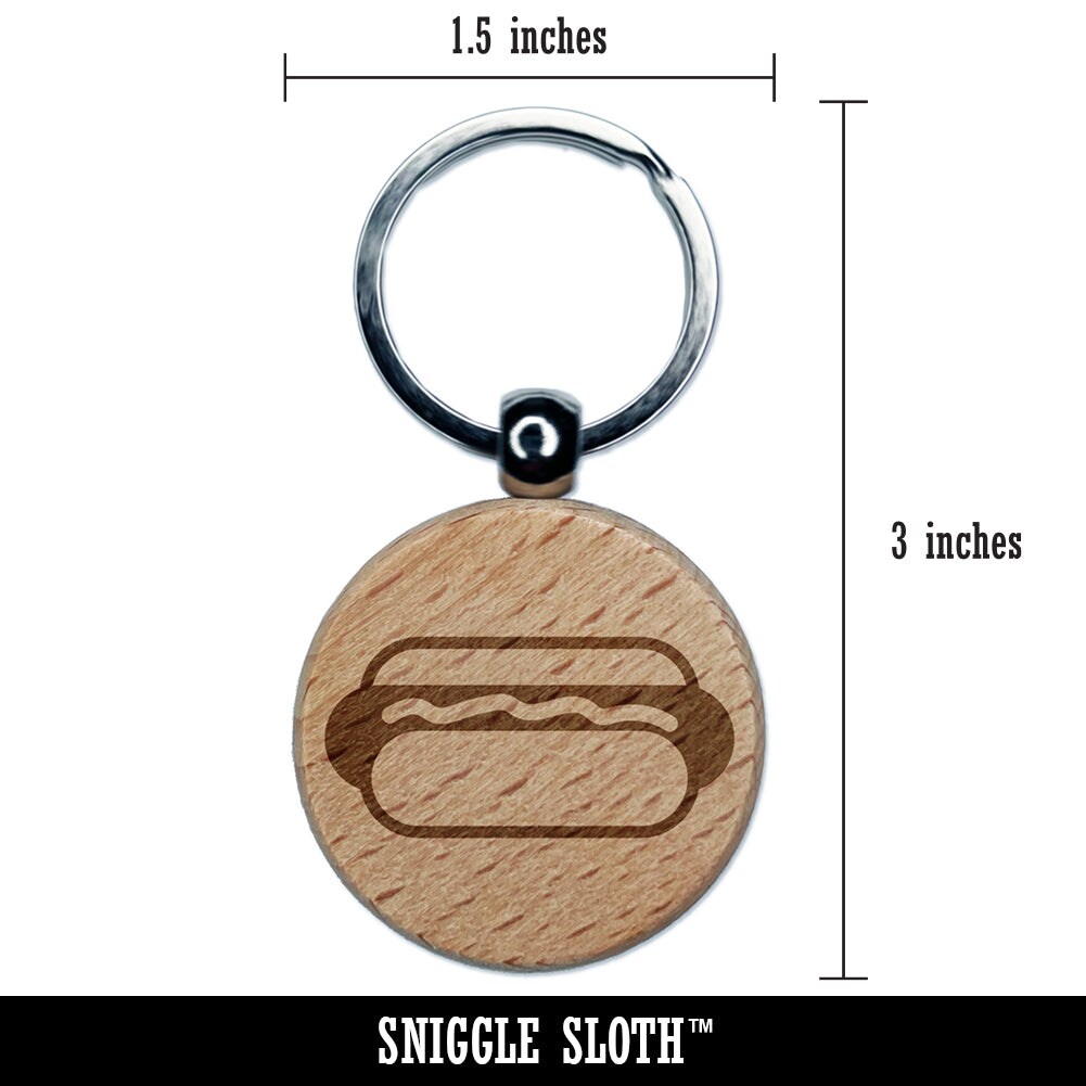 Yummy Hot Dog Engraved Wood Round Keychain Tag Charm