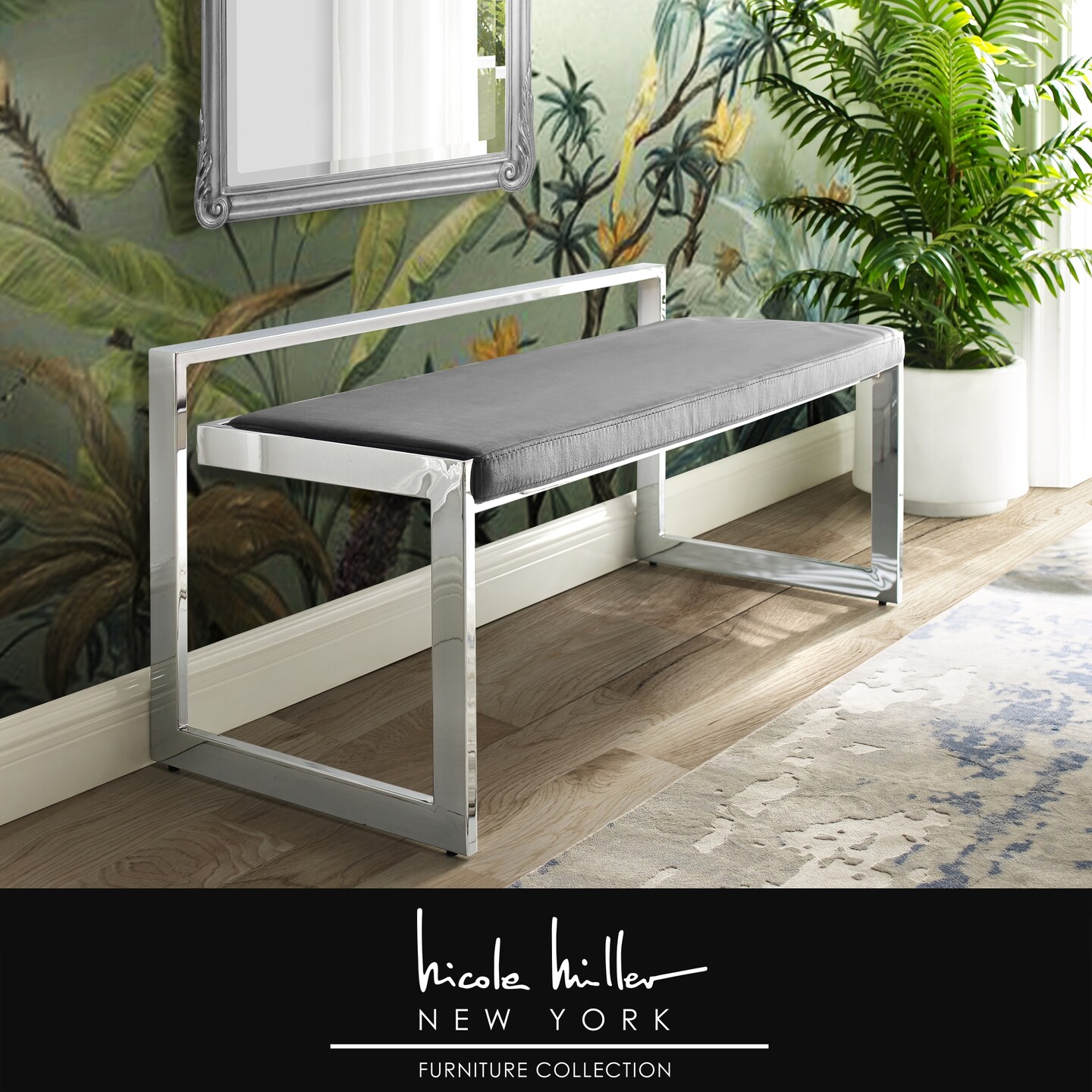Ledger Velvet Upholstered Metal Frame Bench With Gold/Chrome Legs