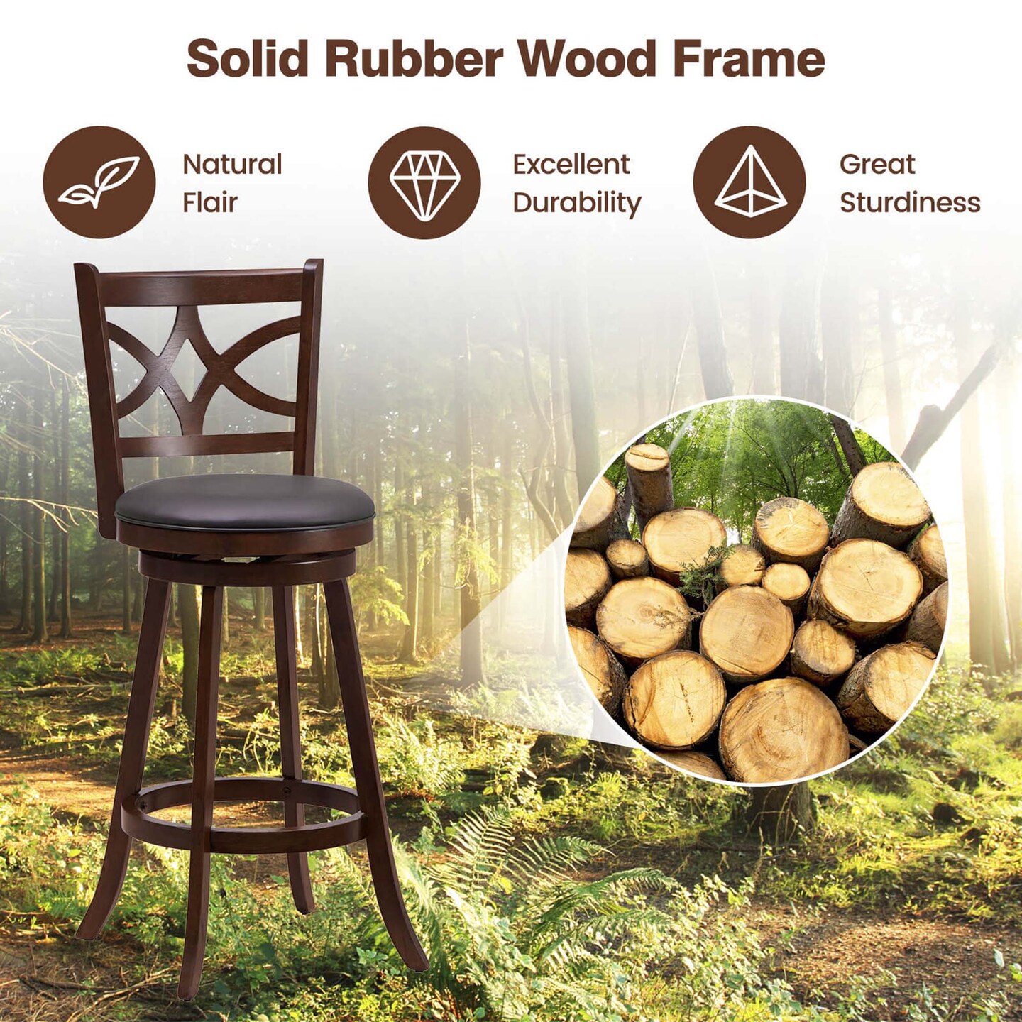 Costway 2PCS 24/30-inch Bar Stools 360° Swivel Bar Chairs with PVC leather Cushioned Seat