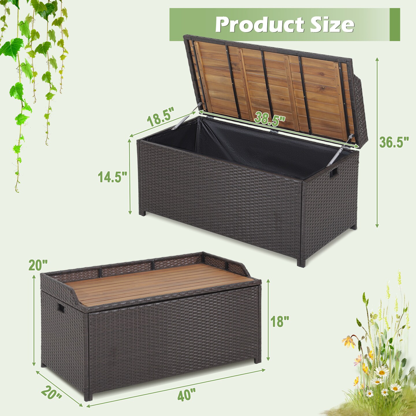 45 Gallon Outdoor Storage Box Bench with Zippered Liner