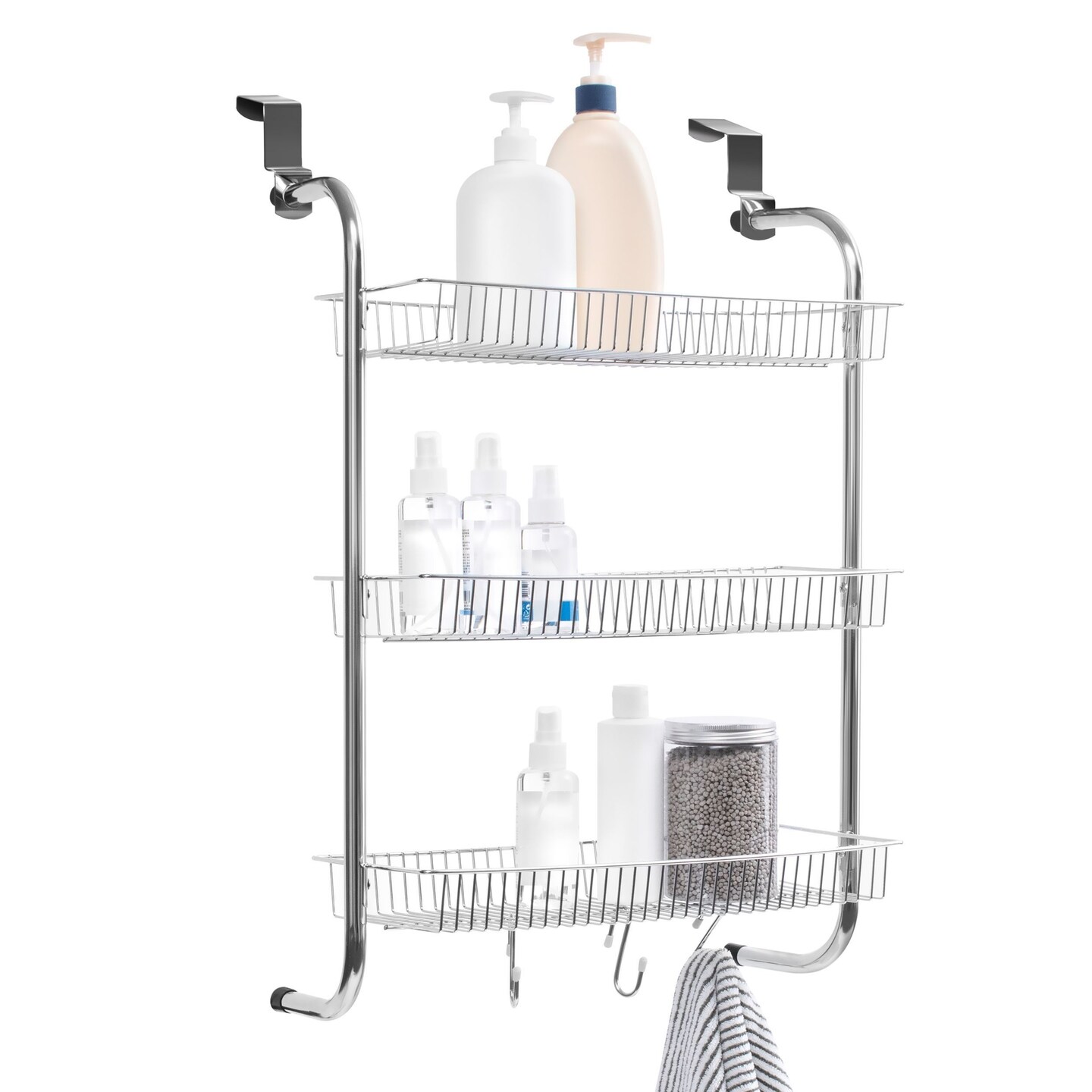 Metal Over the Door Organizer Hanging Storage for Bathroom, Pantry Door Shelf Hanger Organizer, up to 1.57 inch Thick, 3 Baskets