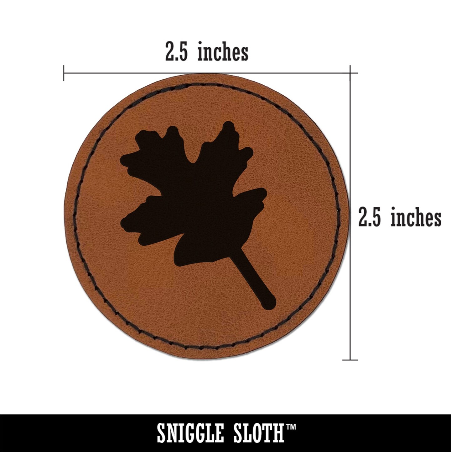 Oak Leaf Solid Round Iron-On Engraved Faux Leather Patch Applique - 2.5&#x22;