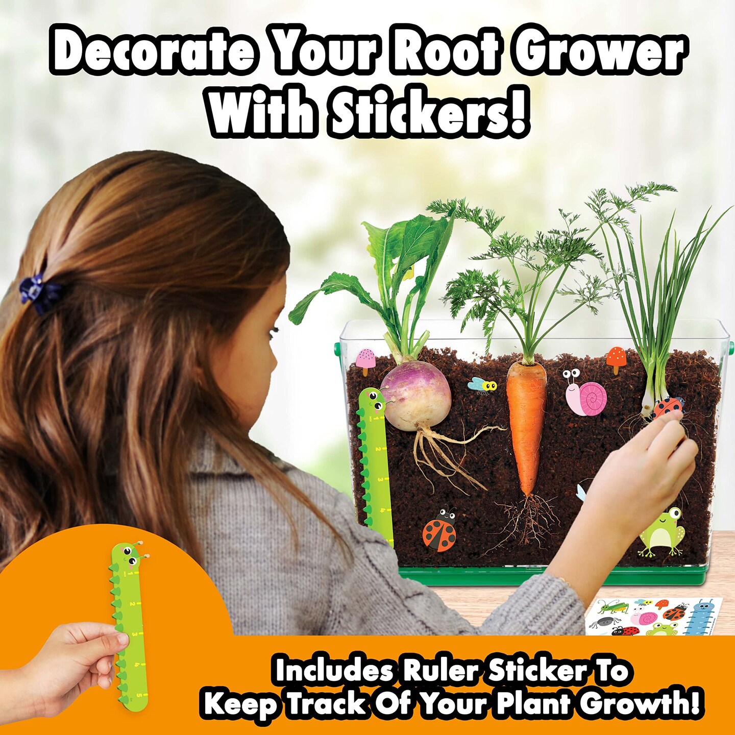 Miracle GRO My First Root Viewer- Decorate & Plant Your Own Garden - Science Kit for Kids - Soil & Vegetable Seeds Included - STEM Educational Teens Kids Gardening Set Age 6+, Multicolor