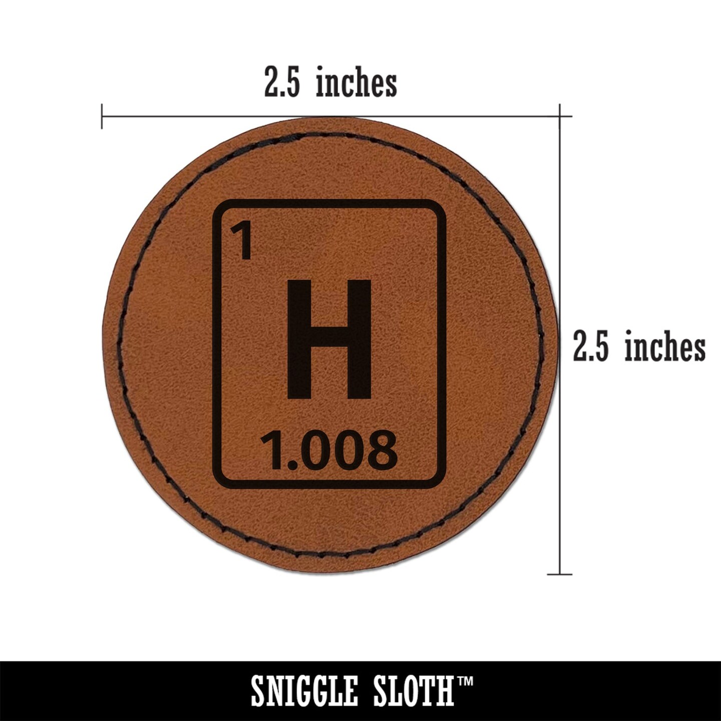 Hydrogen Periodic Table of Elements Science Chemistry Round Iron-On Engraved Faux Leather Patch Applique - 2.5&#x22;