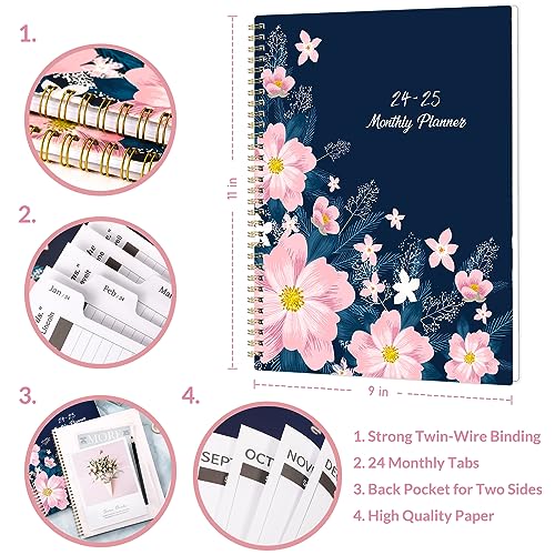 Monthly Planner 2024-2025, Jan. 2024 - Dec. 2025, 9&#x22; x 11&#x22;, 2 Year Monthly Planner with Monthly Tabs, Thick Paper, Double-Size Pocket, Great Organizer