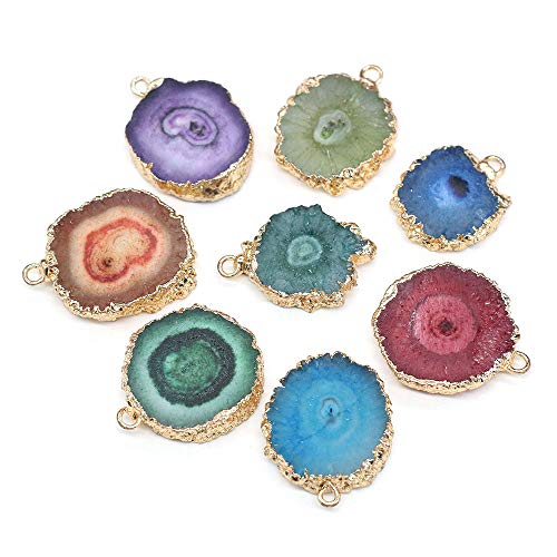 5 Pieces Natural Agate Sheet Pendants Irregular Round Mixed Color Gemstone Stone Pendants Charms Pendants for Necklace Bracelet Jewelry Making
