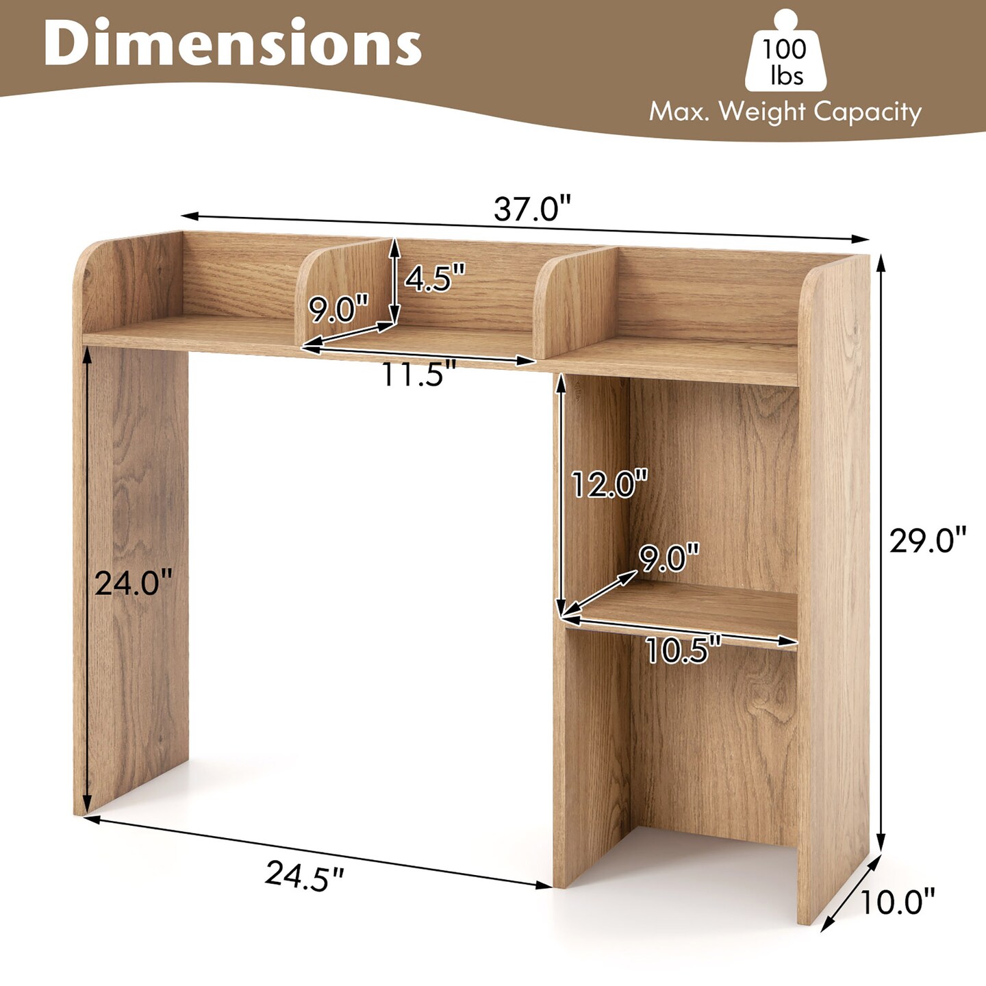 Costway Desk Bookshelf Desktop Storage Organizer Display Shelf Rack Dorm Office Natural/White