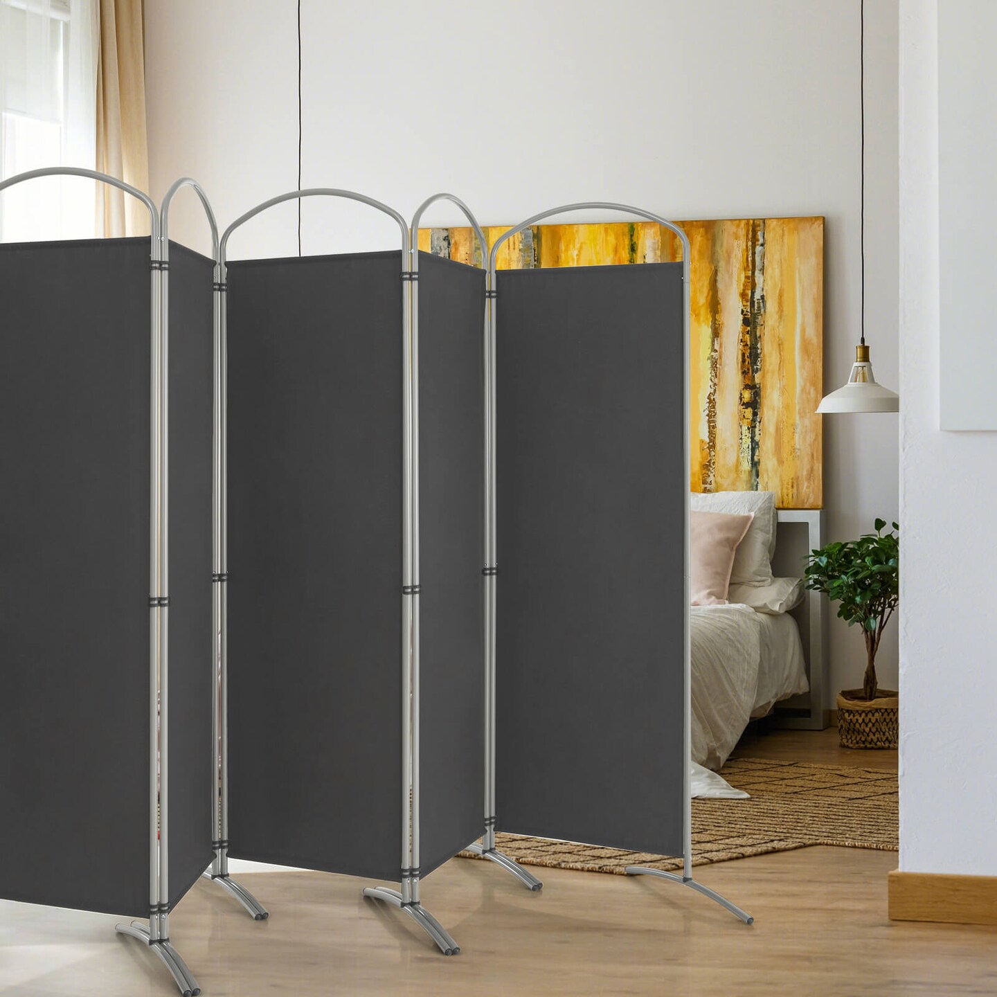 Extra Wide 6-Panel Folding Room Divider Privacy Screen with Metal Frame for Office or Bedroom