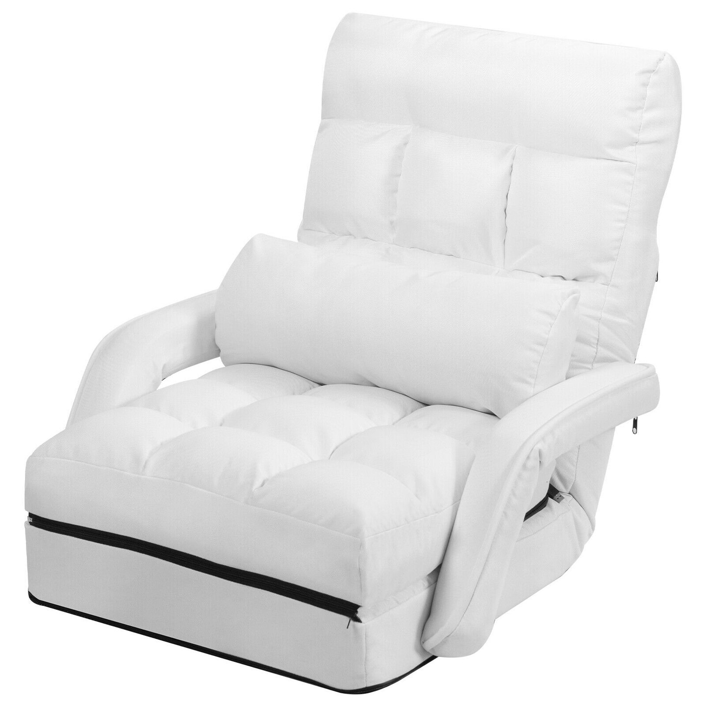 Multi-Position Adjustable Floor Armchair with Lumbar Pillow and Removable Cushion