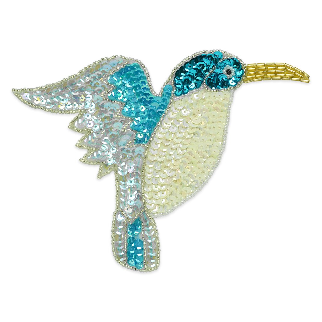 Hummingbird Beaded Sequin Applique/Patch 6 1/2&#x22; x 5&#x22;
