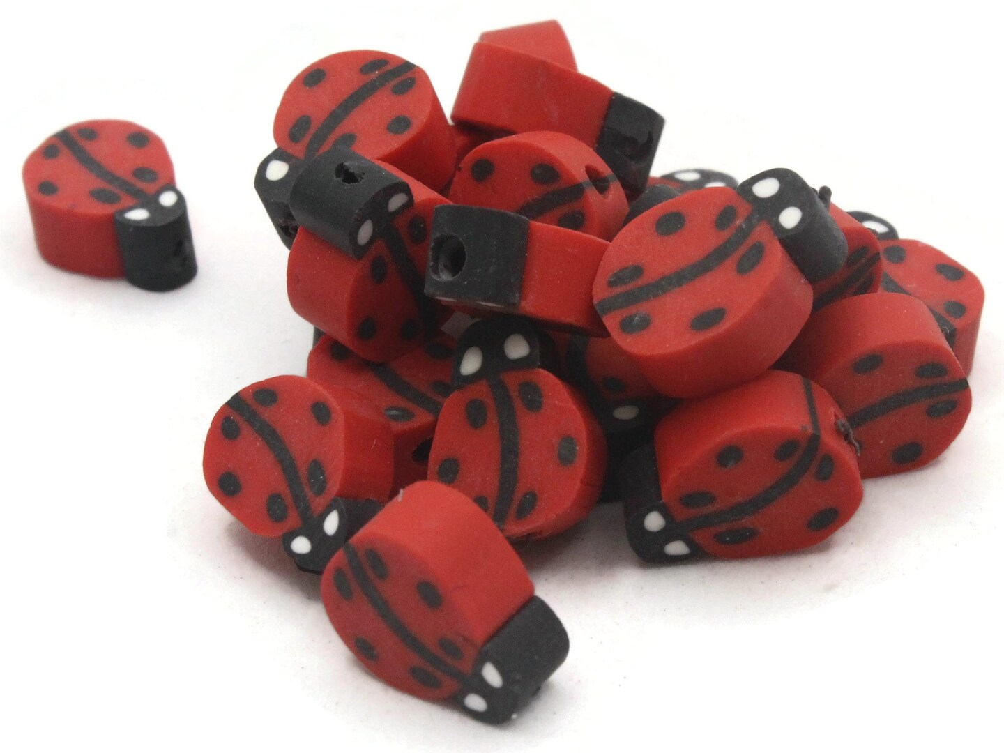 20 Clay Lady Bug Polymer Clay Red and Black Multicolor Bug Beads