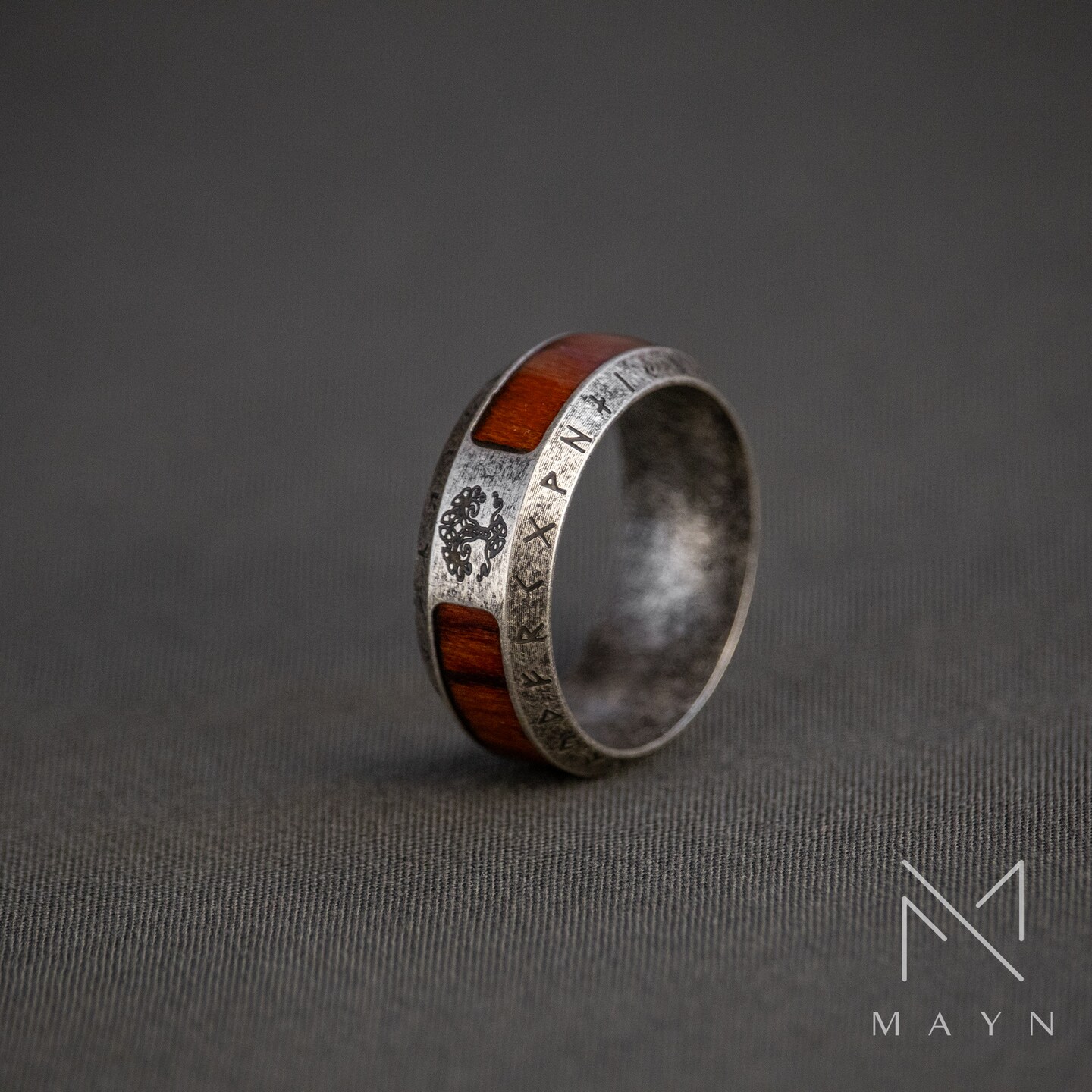 Viking Tree of life ring for men, Nordic runes and wood resin ring for him, Vintage norse ring, Male Vintage Wedding band, Gift for birthday product 3