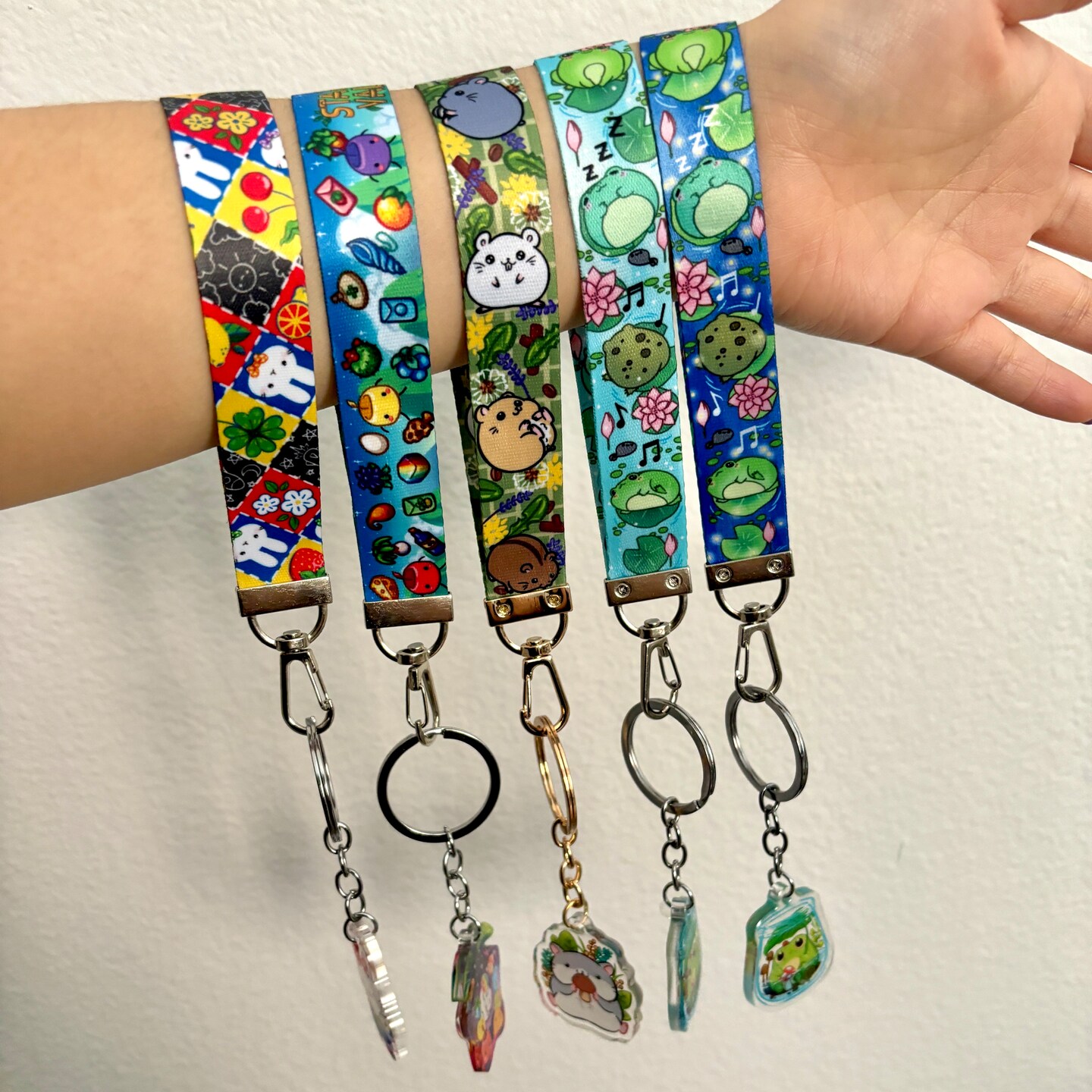 Frog Lily River Stream Wristlet Lanyard with Acrylic Epoxy Charm
