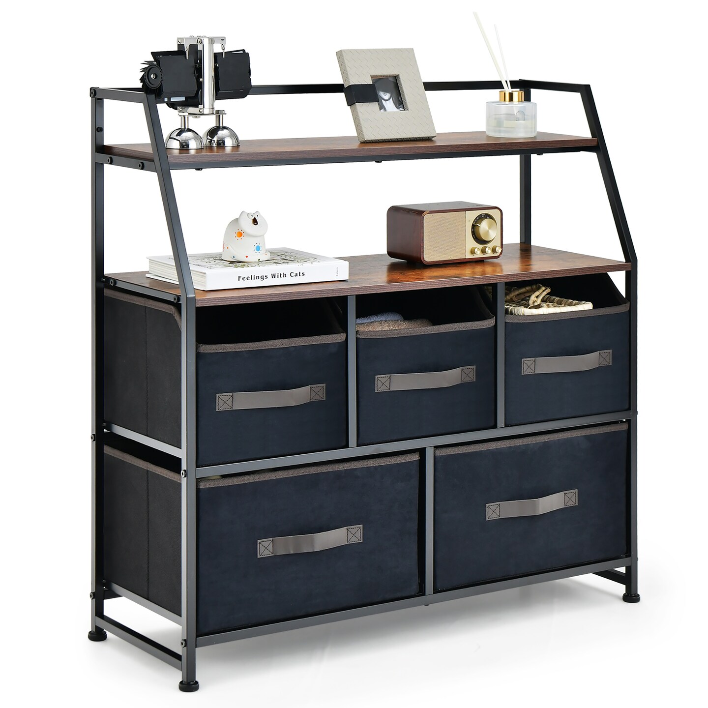 Costway 5-Drawer Storage Dresser Organizer Unit with  Fabric Bin for Living Room Bedroom