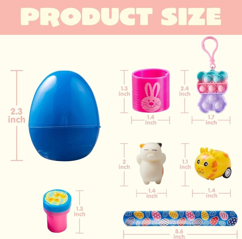 48 PCS Prefilled Plastic Easter Eggs with Assorted Toys for Easter Party Favors