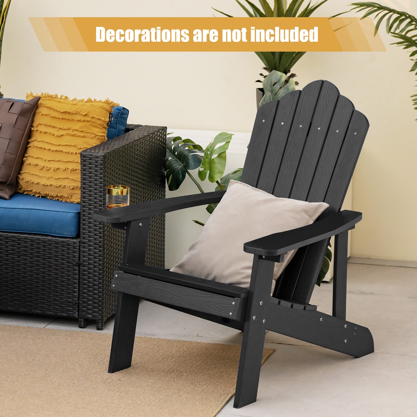 Costway Patio HIPS Adirondack Chair with Cup Holder Weather Resistant Outdoor 380 LBS Black/Teak/Green/Navy/Red/Gray/White/Yellow