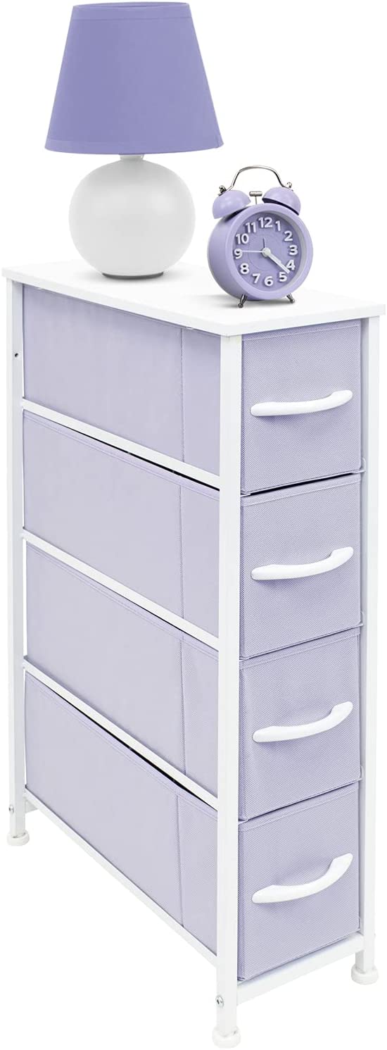 Sorbus 4 Drawers Narrow Dresser - with Steel Frame, Wood Top & Easy Pull Fabric Bins for Small Spaces, Closets, Bedroom, Bathroom & Laundry