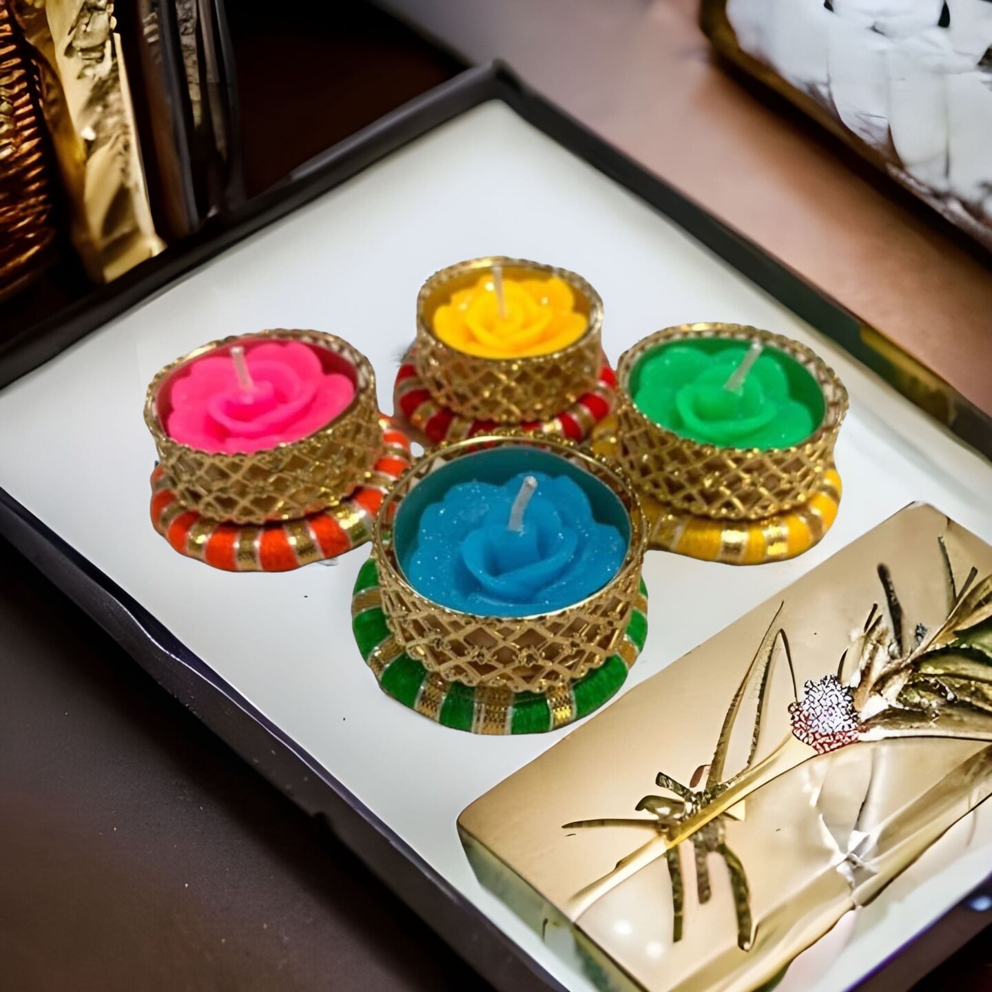 Tealight Candle Holders Round Votives Diya for Home Decoration 8 Pieces T-light Holder for Christmas Indian Festival Decorations Lighting Accessories Wedding Pooja Boho Decor