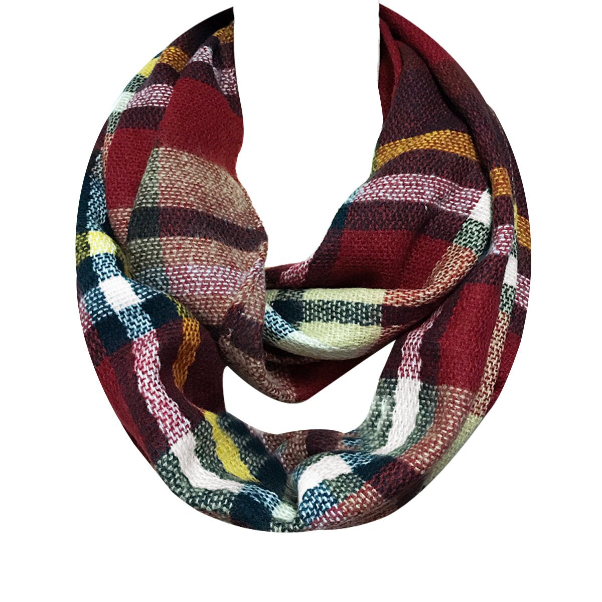 Wrapables Plaid Print Winter Infinity Scarf, Red and Black