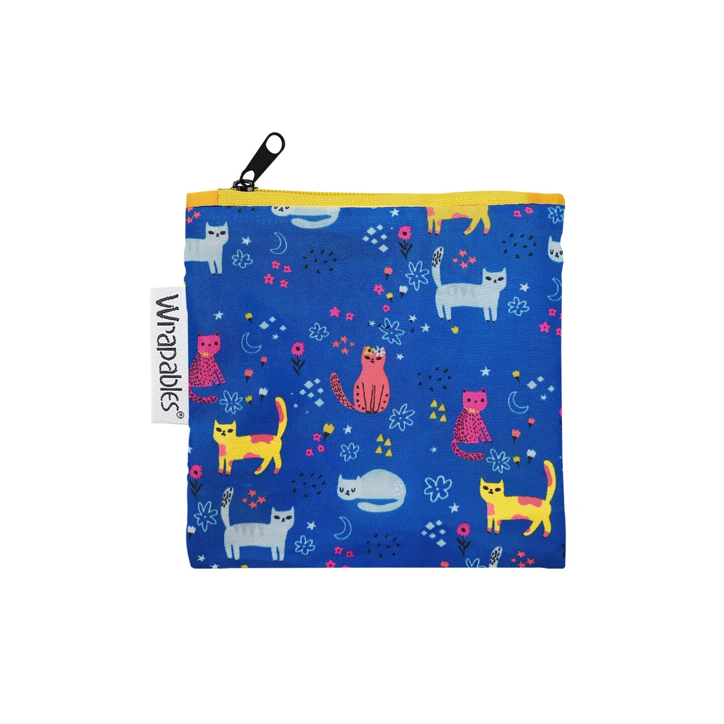 Wrapables Large Reusable Shopping Tote Bag with Outer Pouch, Cute Kitties