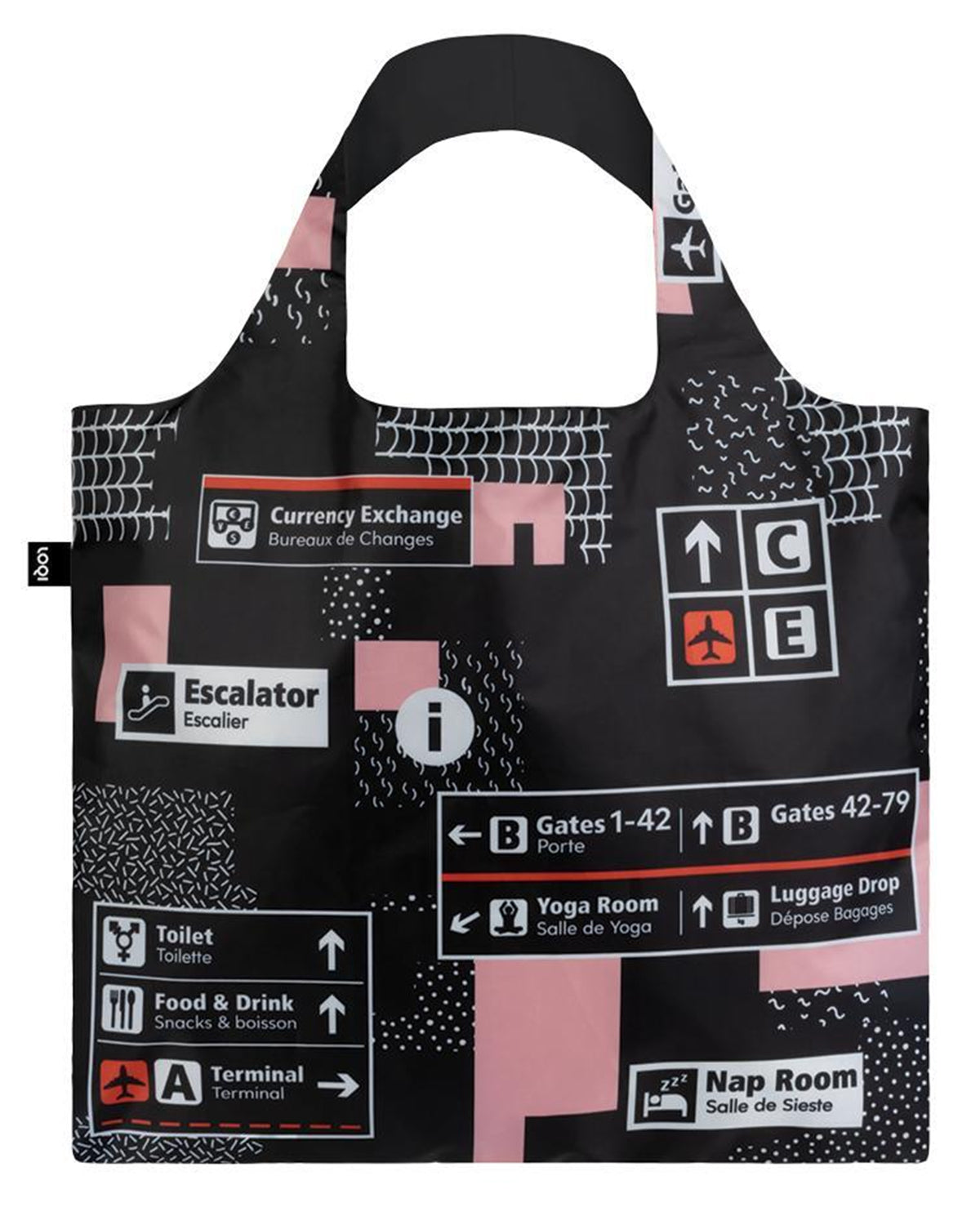 LOQI Airport Reusable Shopping Bag, O/S, Icons