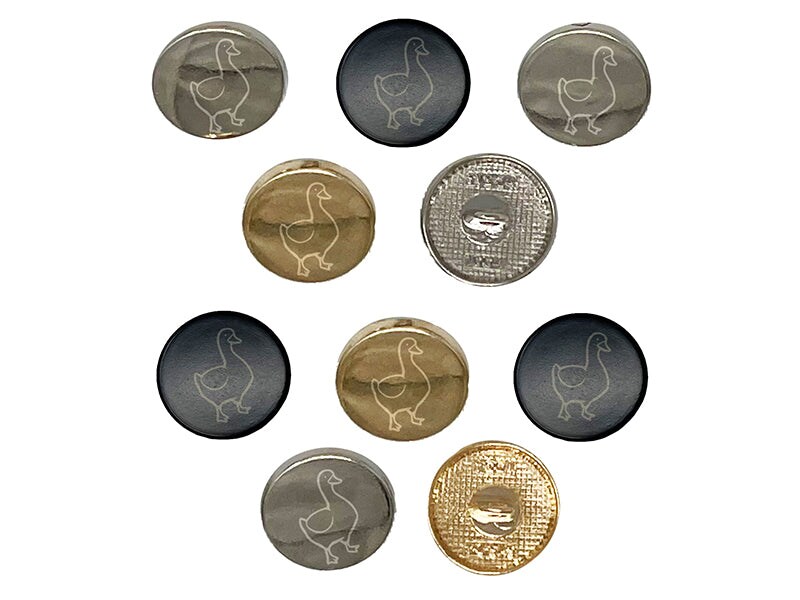 Goose Standing Ominously 0.6" (15mm) Round Metal Shank Buttons for Sewing - Set of 10