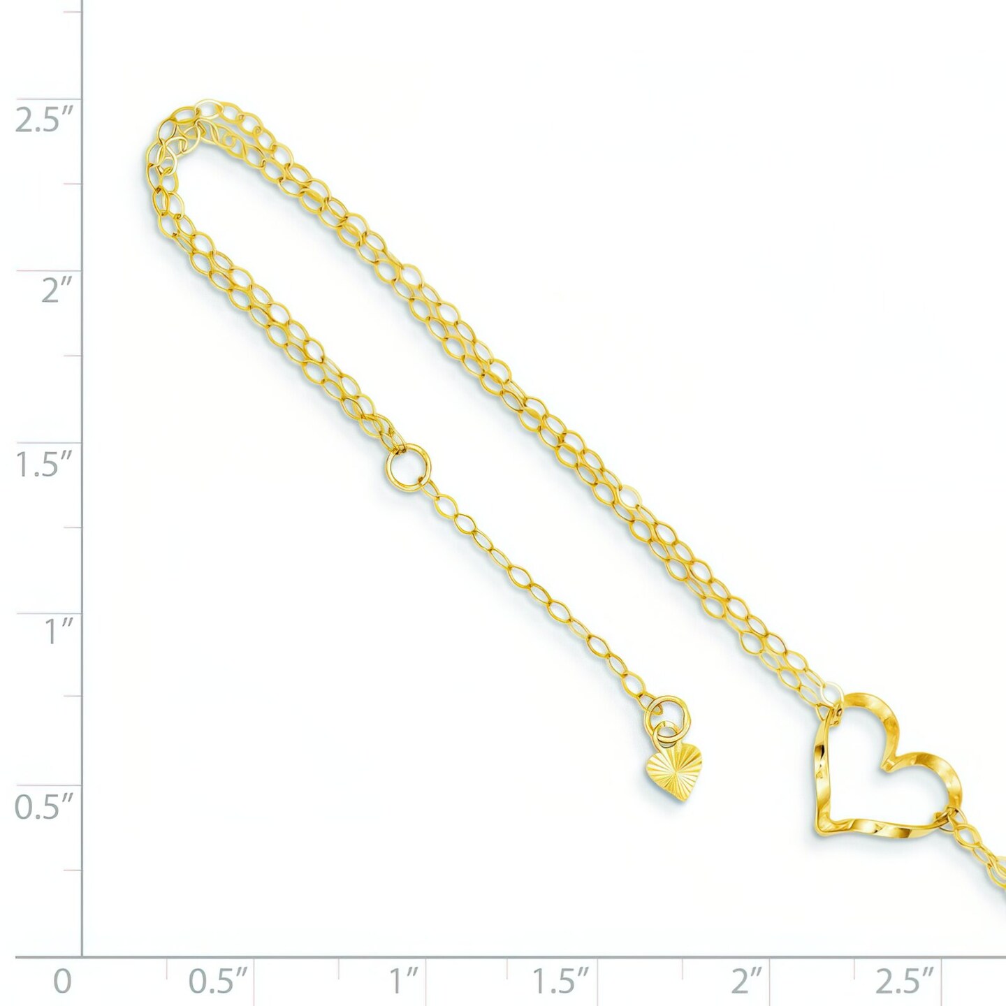 14K Gold Double Strand Heart Anklet Jewelry 9&#x22;