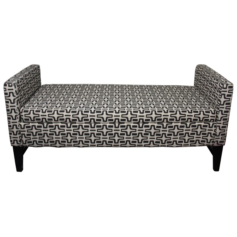 Saltoro Sherpi 24 Inch Fabric Upholstered Geometric Pattern Storage Bench, Black and White-