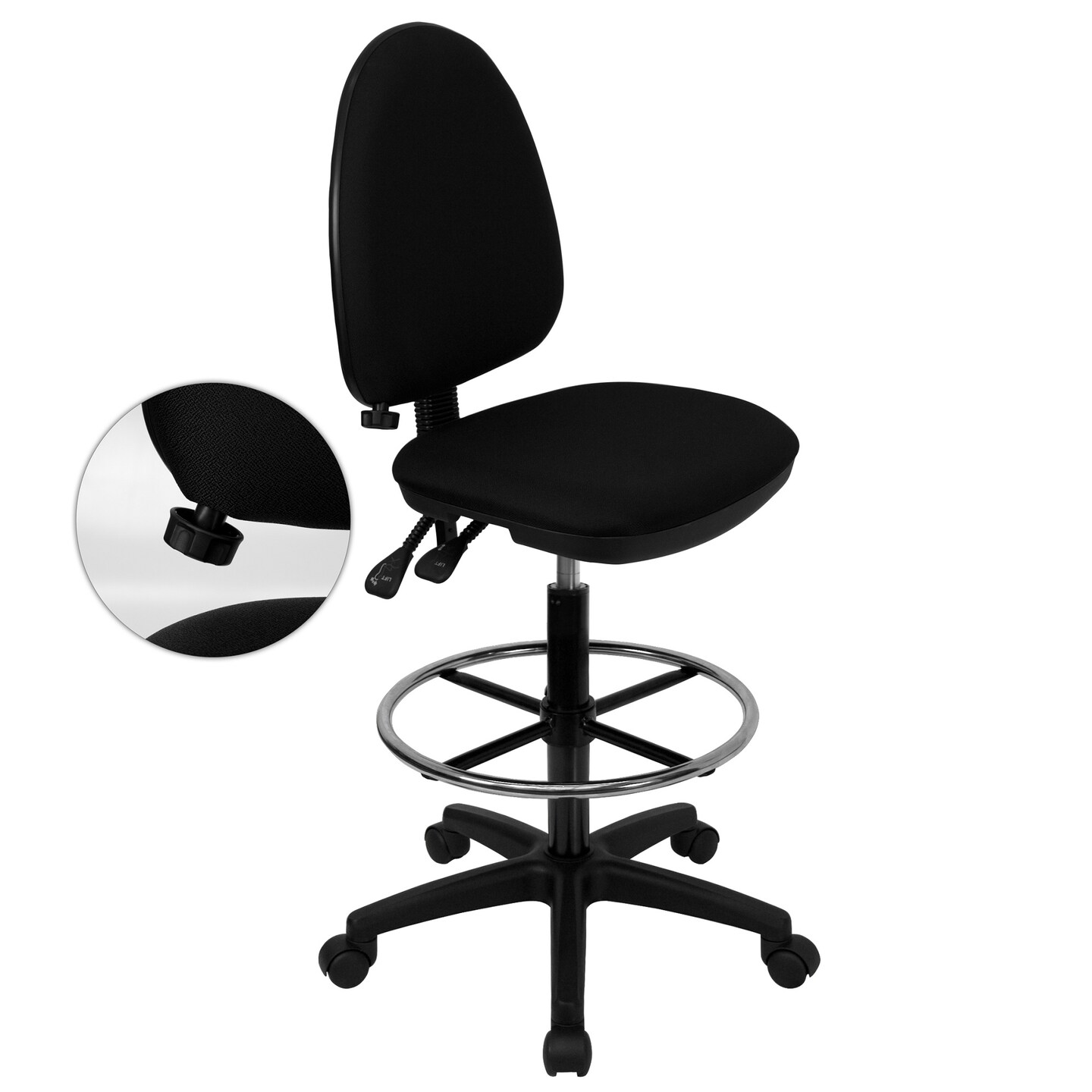 Flash Furniture 47.5&#x22; Black Fabric Multifunction Ergonomic Drafting Chair with Adjustable Lumbar Support